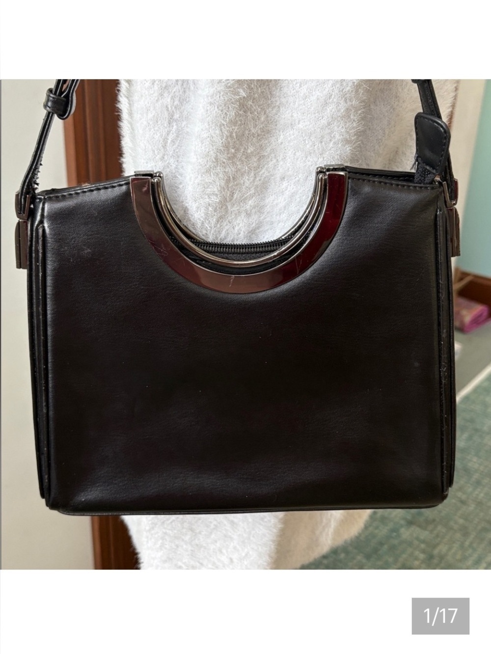 Gogo  vegan Leather satchel shoulder bag  black  gunmetal hardware  retro 3 Comp